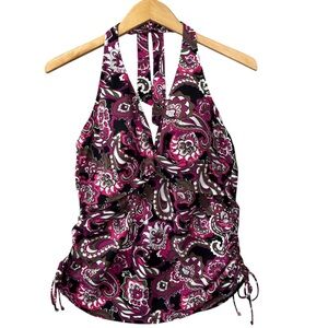 Lands’ End 16P Halter Swim Tankini Top Pink Paisley Padded Adjustable Ruched